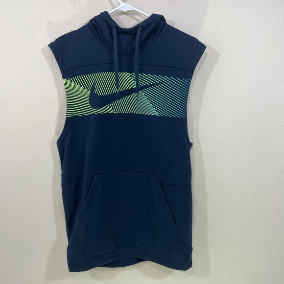 Nike Training Hoodie Men's Small Sleeveless‎ Swoosh Athletic Navy Pullover - Picture 1 of 7